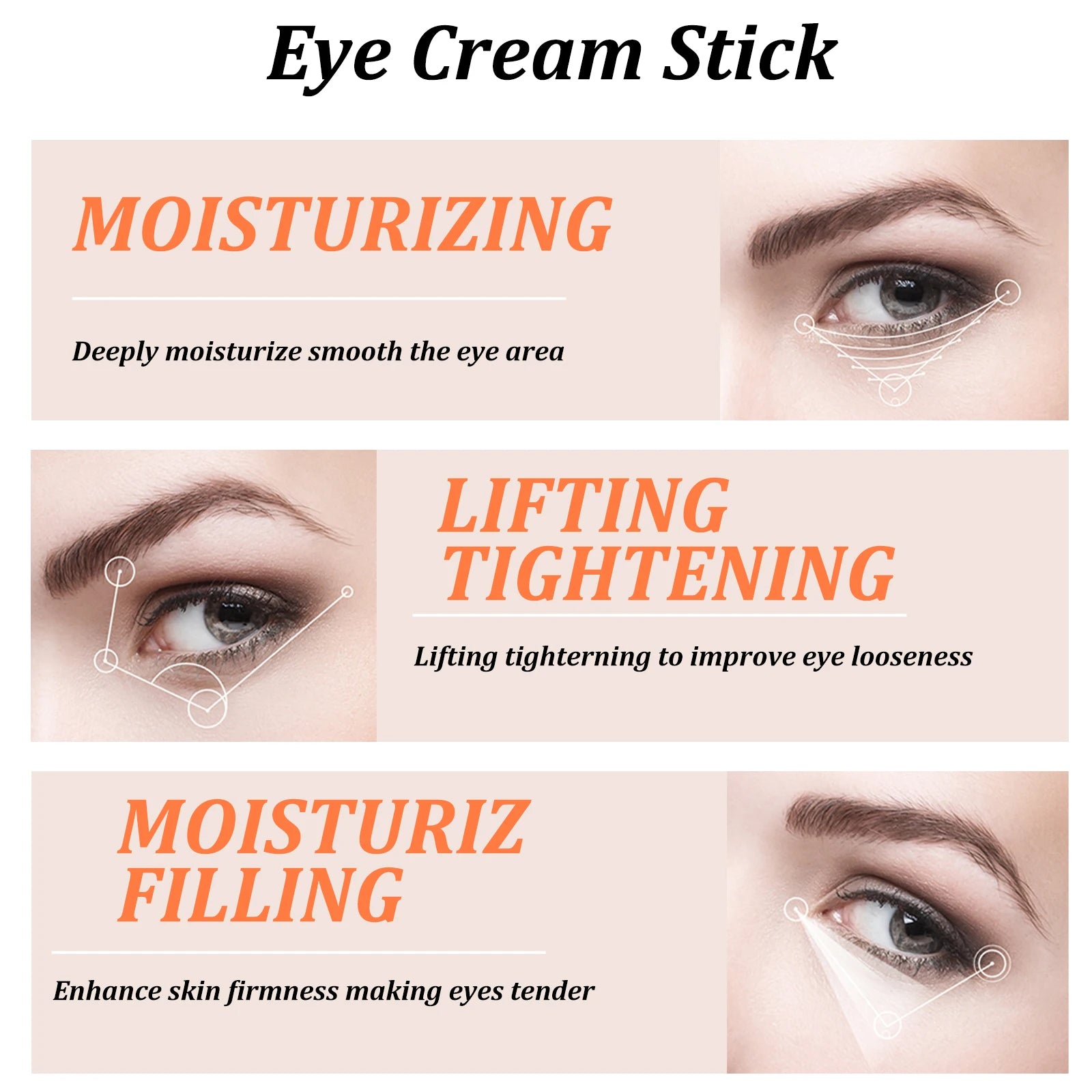 Snail Mucin Eye Cream Stick W-rinkle Removing Lightening Dark Circle Remove Eye Bag Anti-Puffiness Firming Fade Fine Lines
